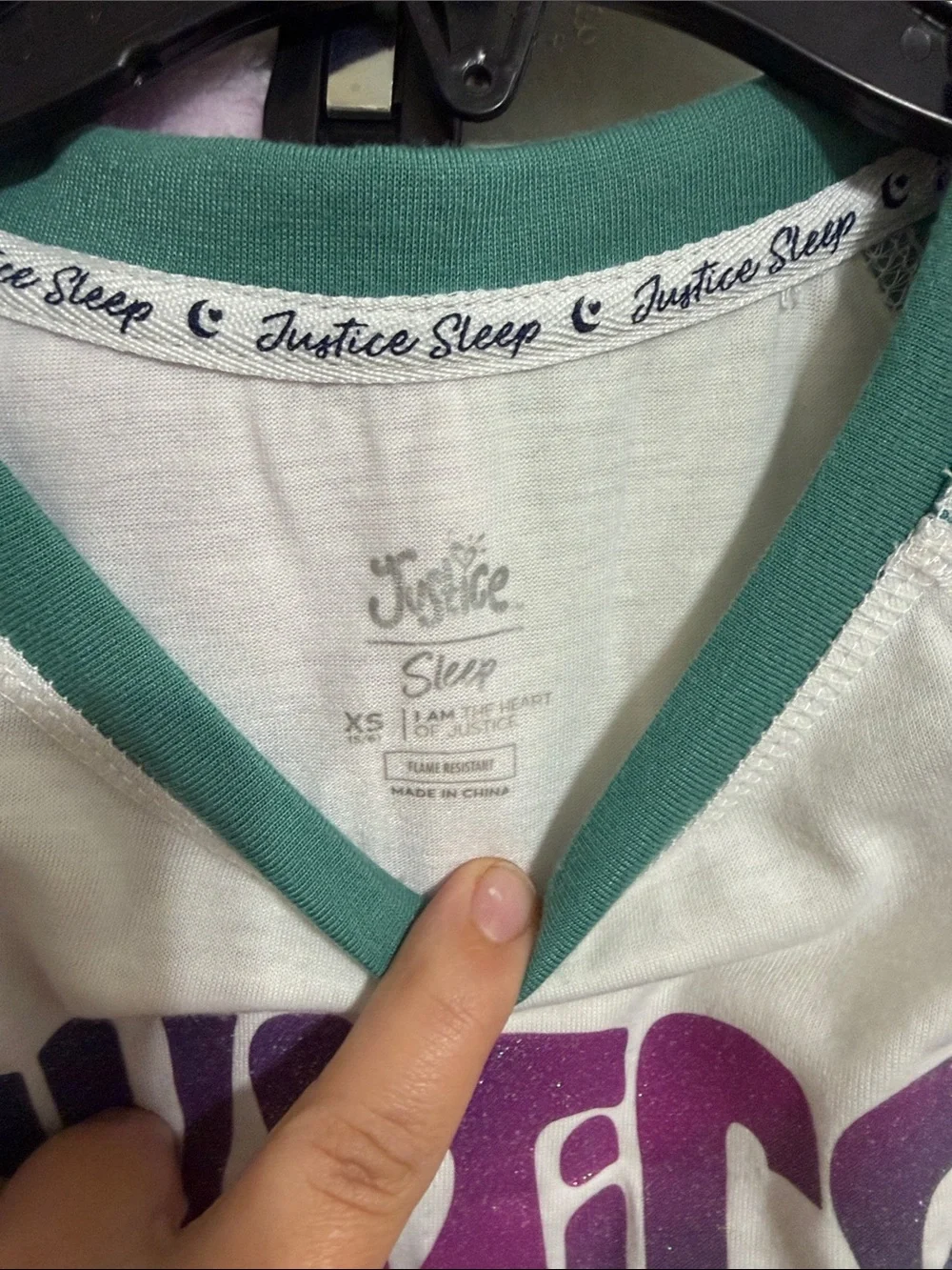 Justice White Top with Green Raglan Sleeves and Multicolor Psychedelic Graphic